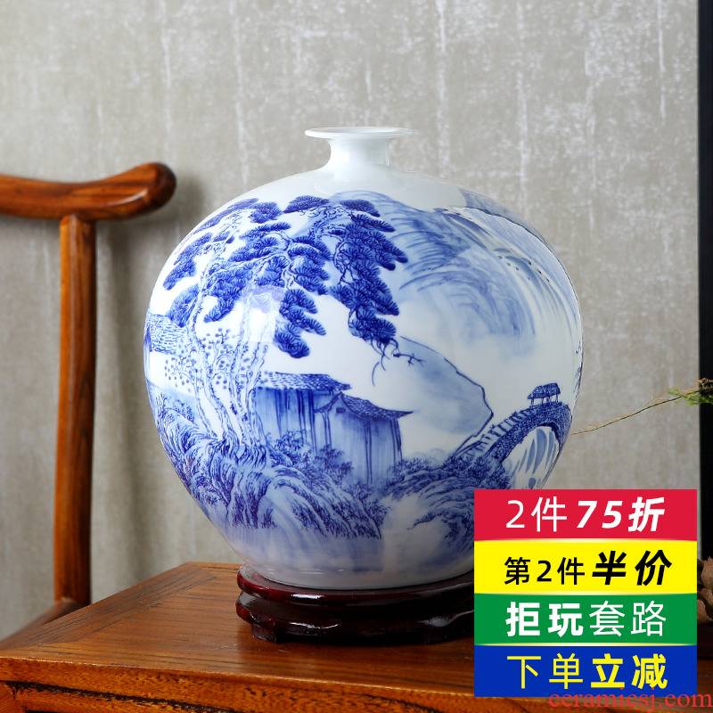 Jingdezhen ceramics hand - made flowers of blue and white porcelain bottle furnishing articles Chinese flower arranging sitting room adornment is placed TV ark