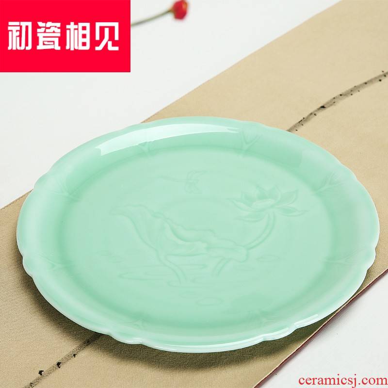 Early meet porcelain ceramic plate of wine wine tray celadon ground round creative plate fruit bowl flat