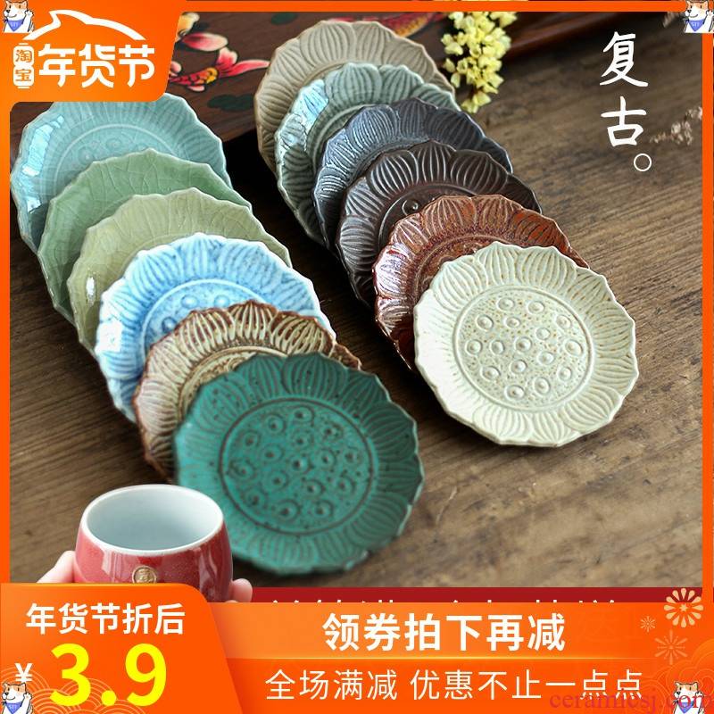 Manual coasters ceramic creative coarse iron glaze ceramic saucer insulating mat cup of black tea spare parts kung fu tea taking