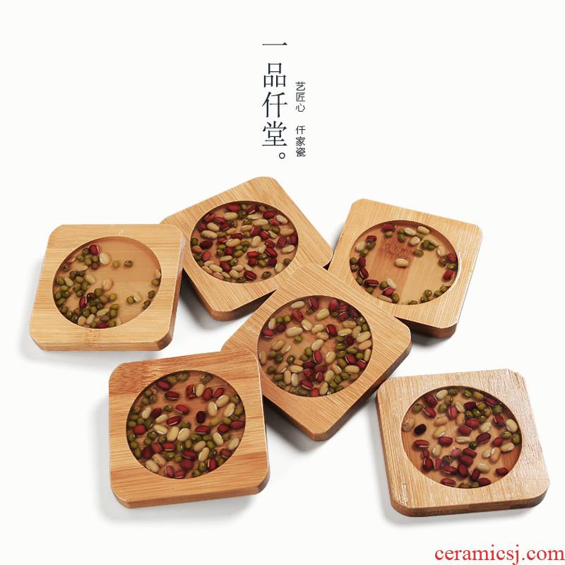 Red bamboo yipin micky hall mung bean cup mat wood tic - tac - toe glass ceramic insulation kung fu tea tea accessories