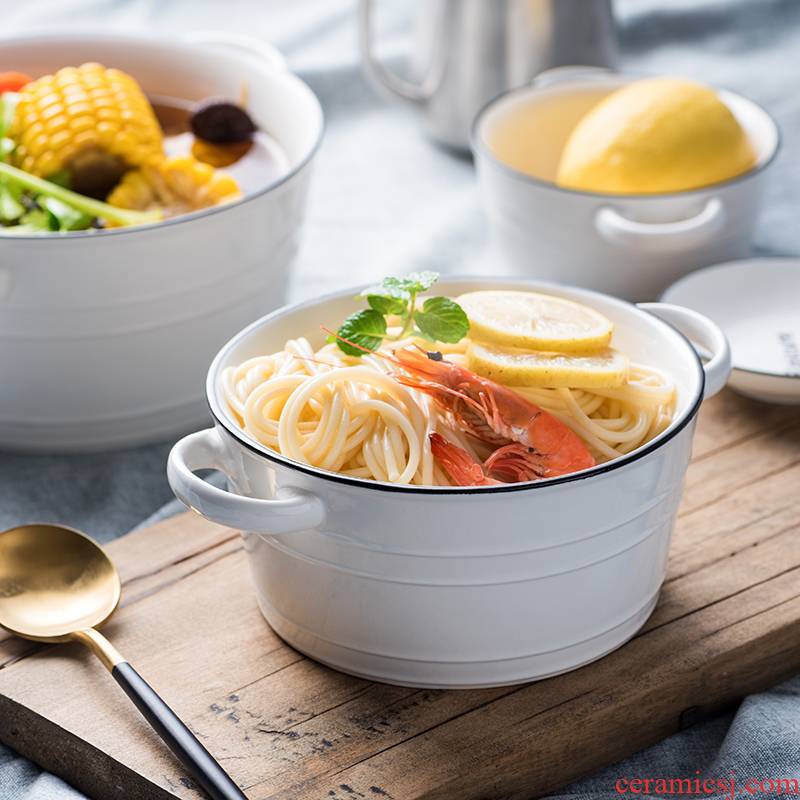 Ceramic ear soup bowl salad bowl thick soup bowl of the big bowl of soup bowl home restaurant tableware breakfast bowl of hold to high temperature