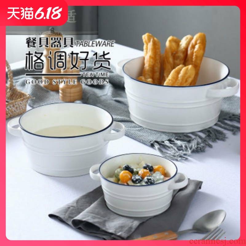 Guest comfortable Japanese resistant ceramic big ears of instant oatmeal bowl of cereal bowl bowl household Nordic steamed egg noodles for breakfast