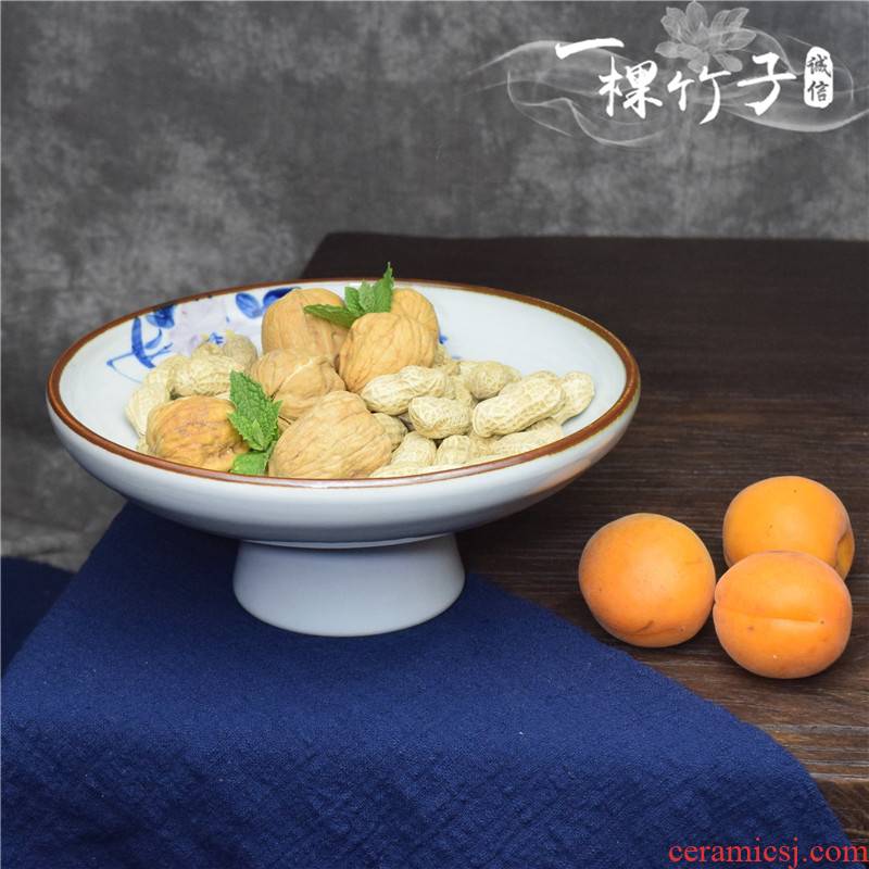 Compote Chinese tea set tea zen fruit for disc snack dried fruit snacks footed plate/JX