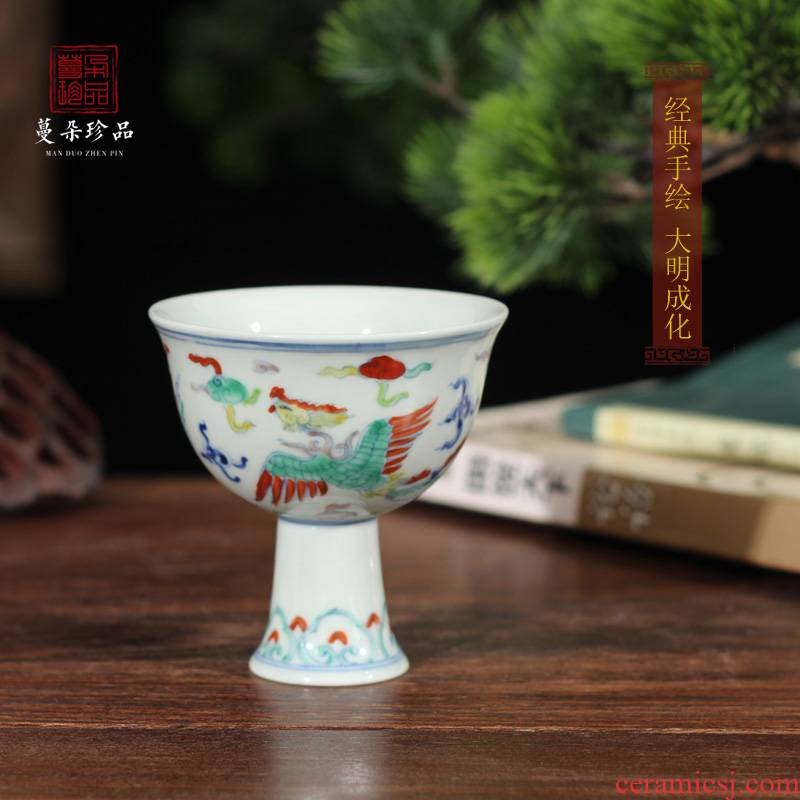 Archaize of jingdezhen porcelain tall tall people classic blue and white porcelain up porcelain cup chenghua cup seems as long as three years