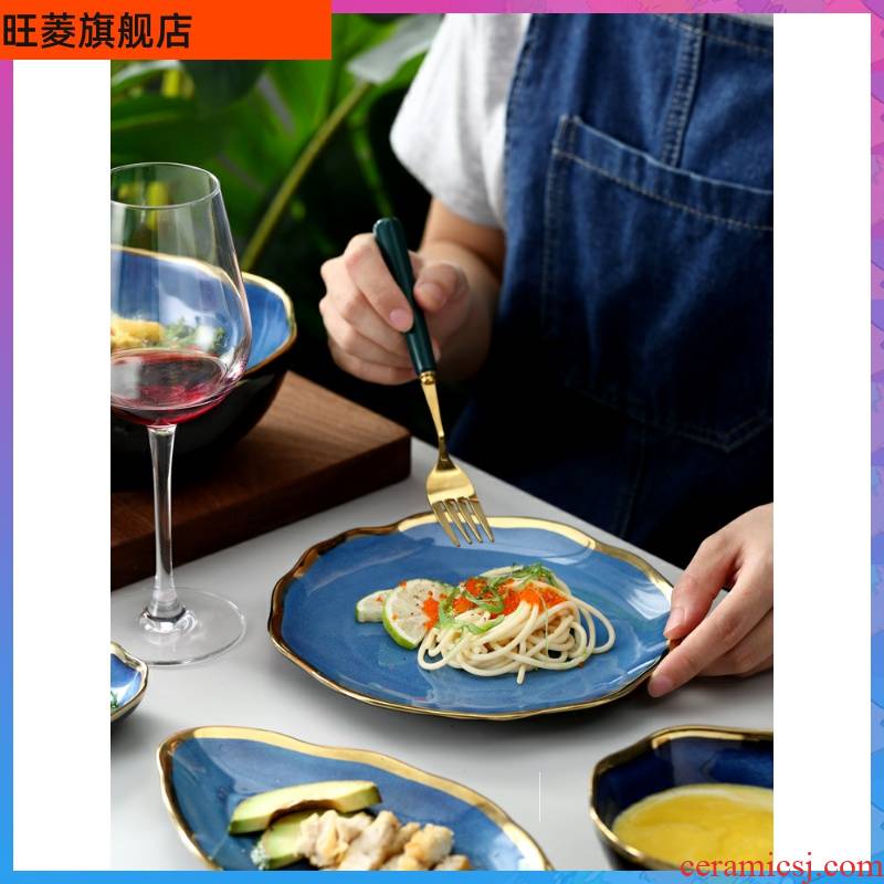 Europe type variable blue sky up phnom penh tableware suit creative dishes wave jobs household ceramic bowl dish dish meal.
