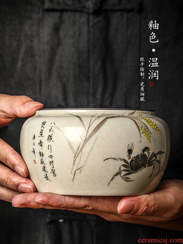 Jingdezhen hand - made the crab pot bearing water pure manual plant ash glaze paddy fields ceramic dry mercifully water wash tea accessories