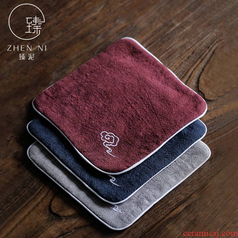 By mud ramie cotton tea towel embroidery xiangyun small tea table cotton thickening strong suction tablecloth pot pad tea tea accessories
