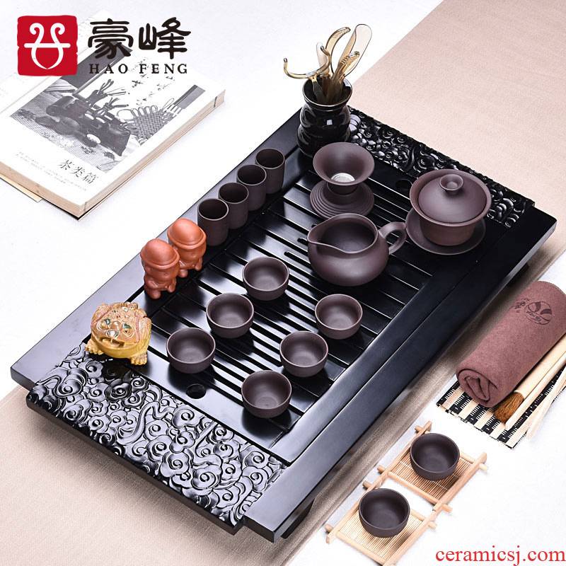 HaoFeng purple small kung fu of a complete set of tea sets and work home office contracted the draw - out type solid wood tea table