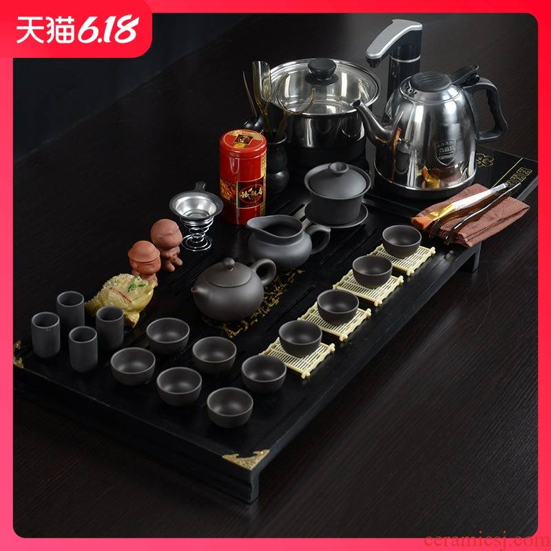 Hold to guest optimum solid wood tea tray of a complete set of ceramic kung fu tea set business gifts, office home