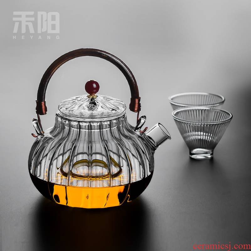 Send Yang Japanese petals glass teapot girder pot of household filter boil tea heat - resisting teapot kung fu tea set