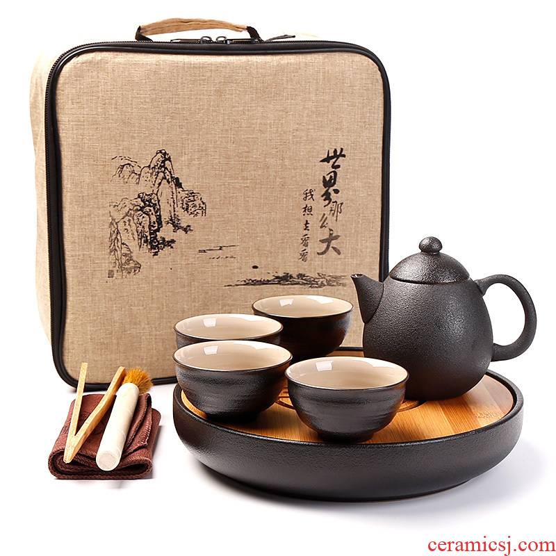 Kung fu tea set small suit creative mini dry tea tray on - board, portable BaoHu outside a pot of four cups of ceramic household