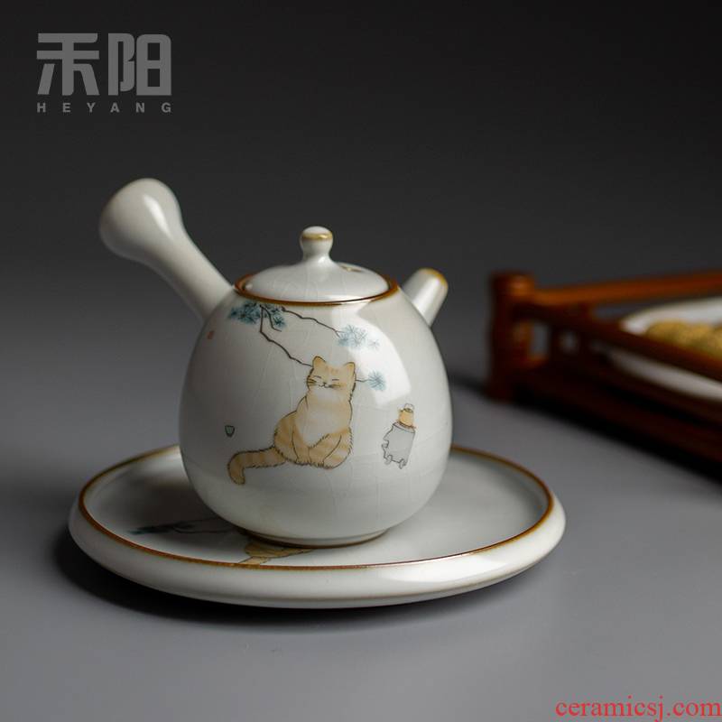 Send Yang your up slicing side pot home filtration ball teapot ceramic teapot Chinese kung fu tea set the cat