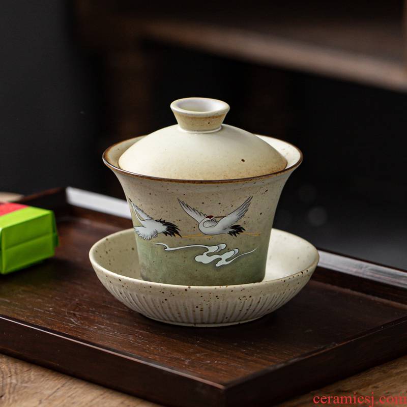 Archaize tureen kunfu tea cups, grab cranes tureen retro ceramic tea bowl of a single large bowl with cover