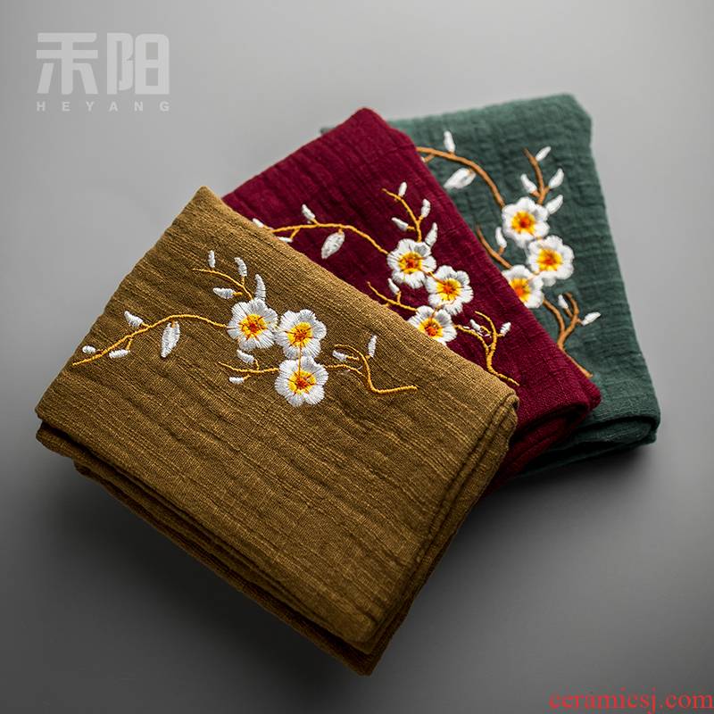 Send Yang bibulous thickening tea towel embroidery name plum quadrate tea tea tea accessories restoring ancient ways is plain coloured cotton and linen cloth tea