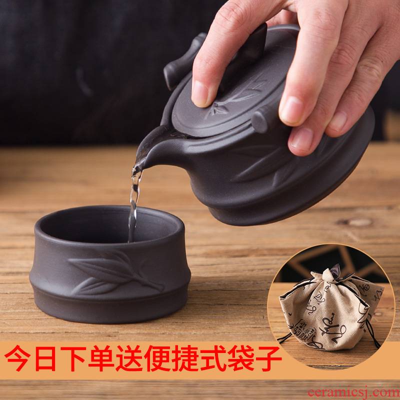 Single purple crack cup portable a pot of a simple and easy to receive small office tea tea set
