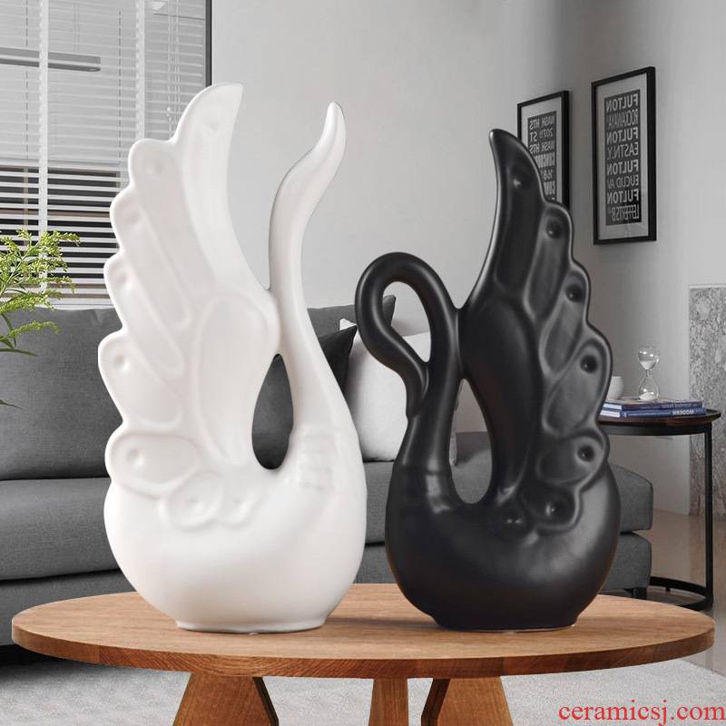 Nordic ceramic home furnishing articles wine sitting room bedroom TV ark, elegant light picking long chicago-brewed goose feather decoration gifts furnishing articles