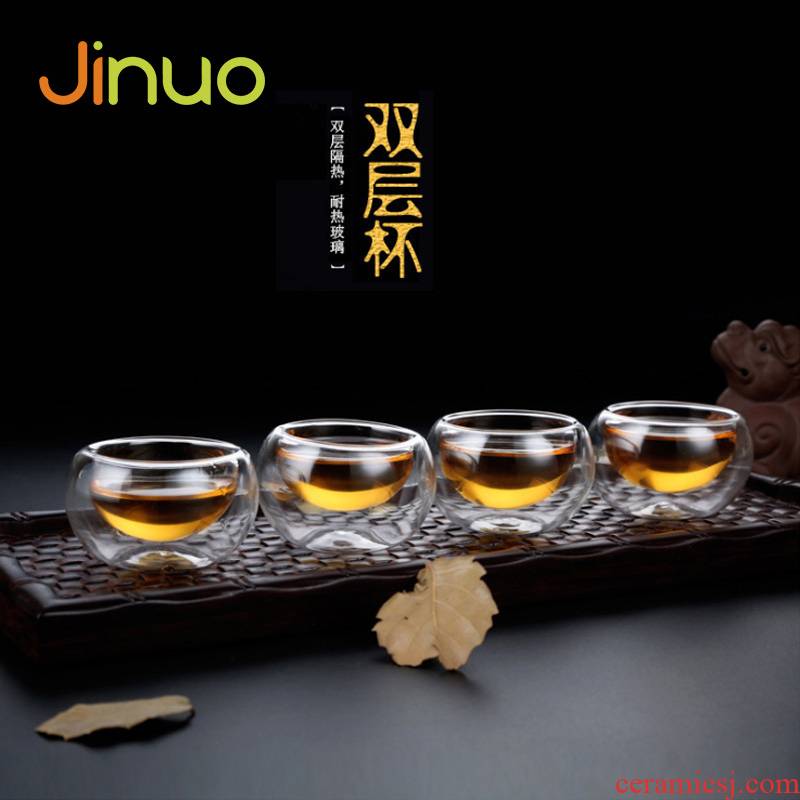 Heat resistant double deck glass cups thickening contracted transparent sample tea cup kung fu noggin mini individual cup home