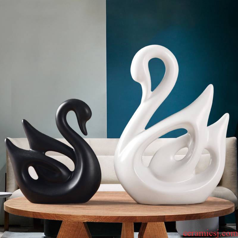 Nordic contracted household act the role ofing is tasted, black and white swan furnishing articles wine sitting room adornment wedding present ceramic arts and crafts