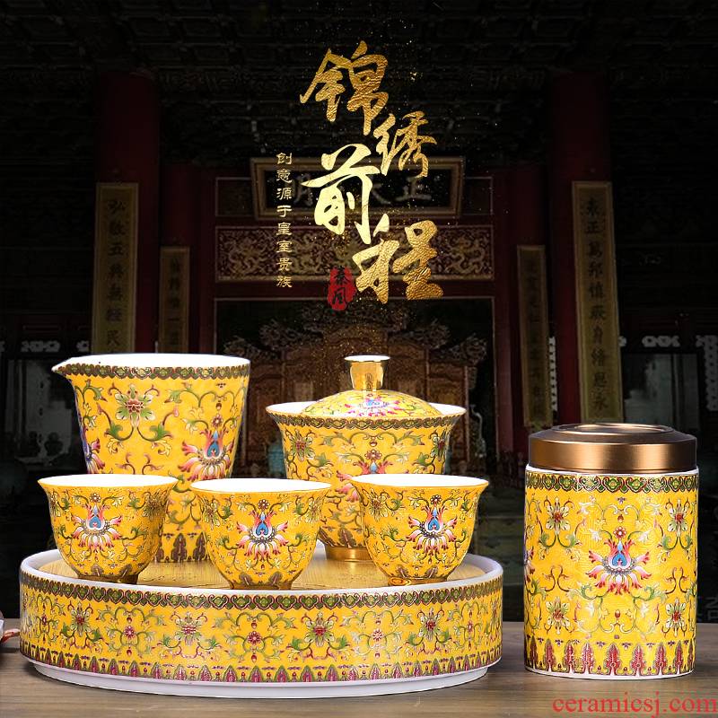 It still lane colored enamel kung fu tea set, ceramic tureen fair keller cups of a complete set of household gift box