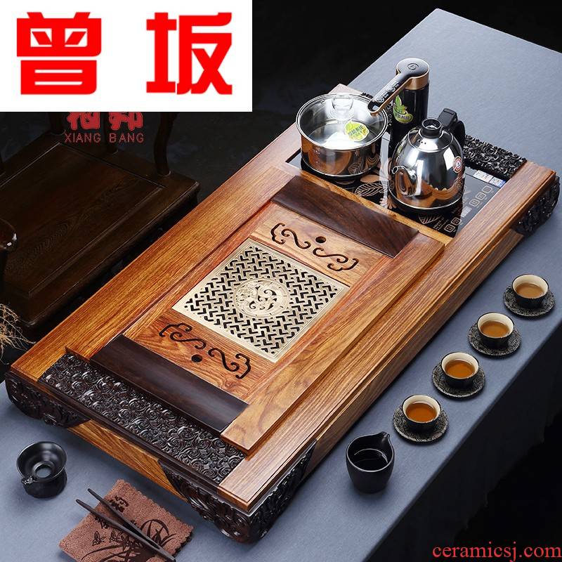 Once sitting by the pear tea tray ebony kung fu tea set four one extra large solid wood drainage of a complete set of the saucer