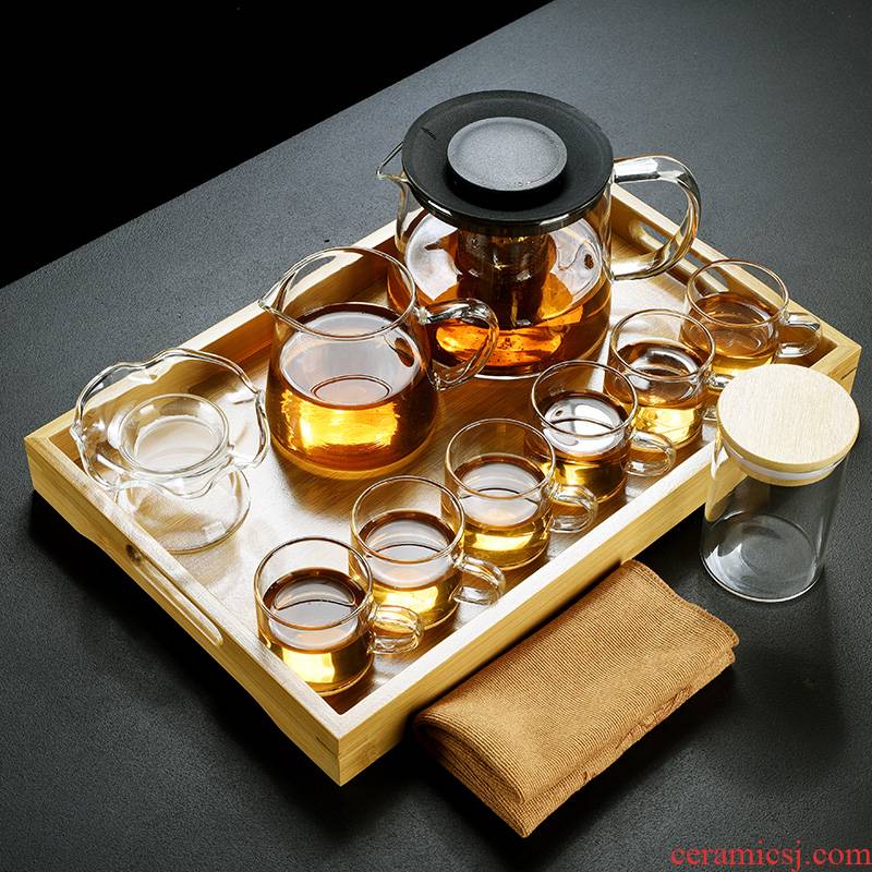 Old &, transparent glass tea set suit household kung fu tea cups, Japanese contracted tray teapot tea tray