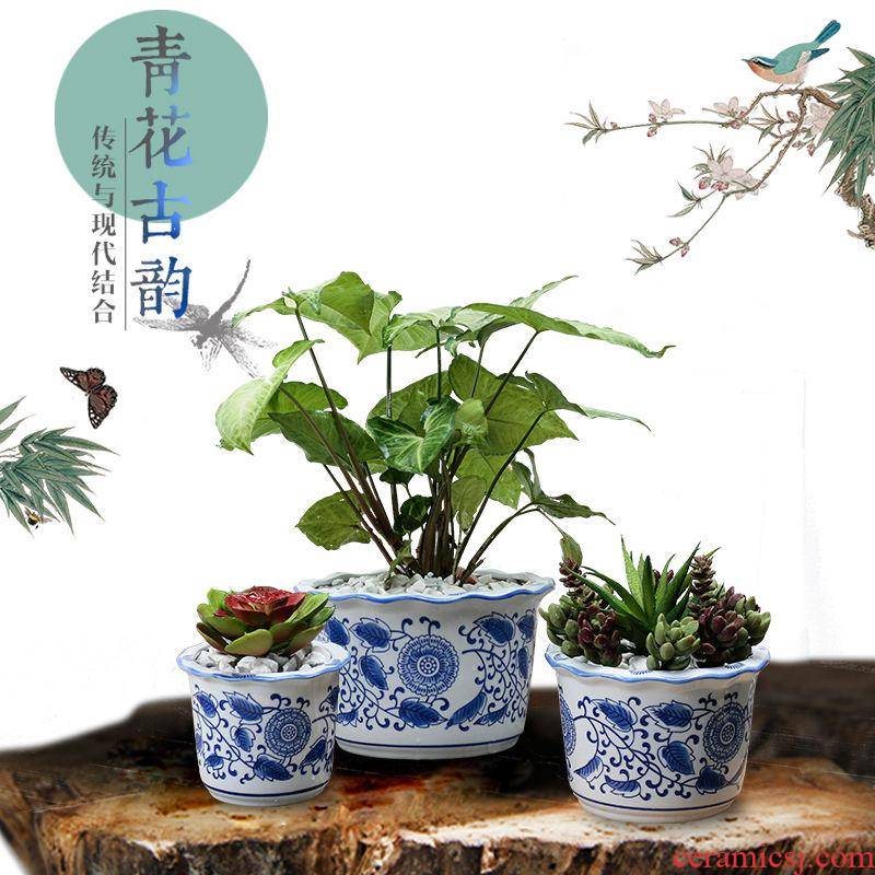 Classic blue and white porcelain pot Chinese wind ceramic flower pot medium plant bonsai POTS potted indoors, fleshy