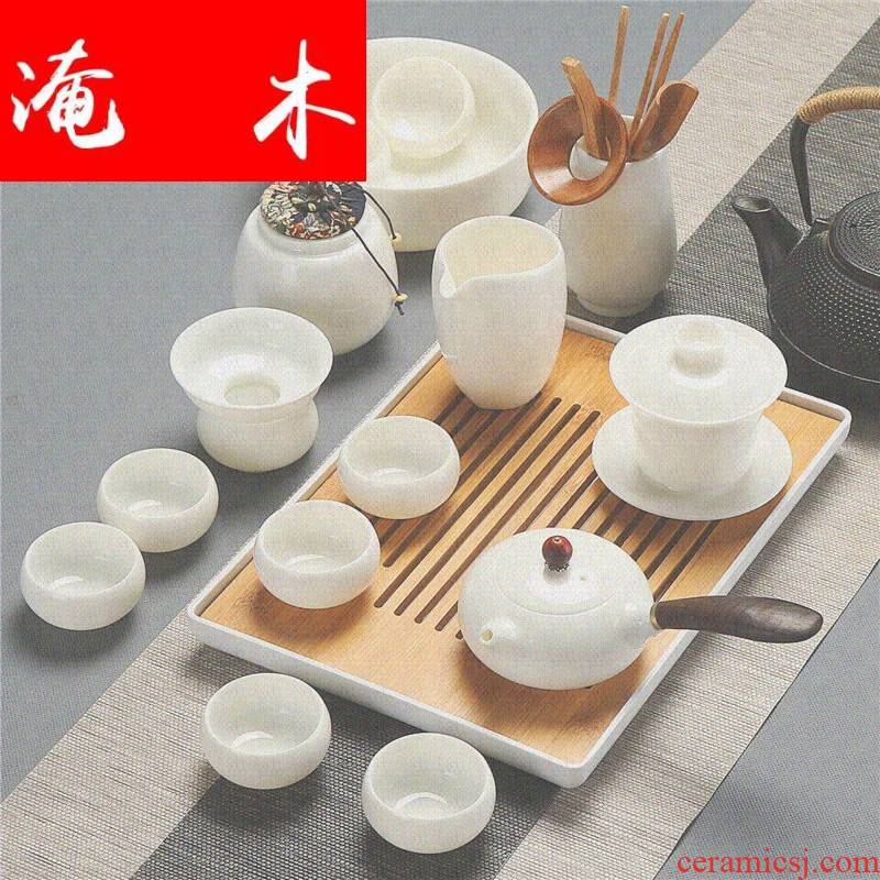 Submerged wood ma did not suit household high tea art contracted white jade teapot, tea sets porcelain side put the lid bowl of tea cups