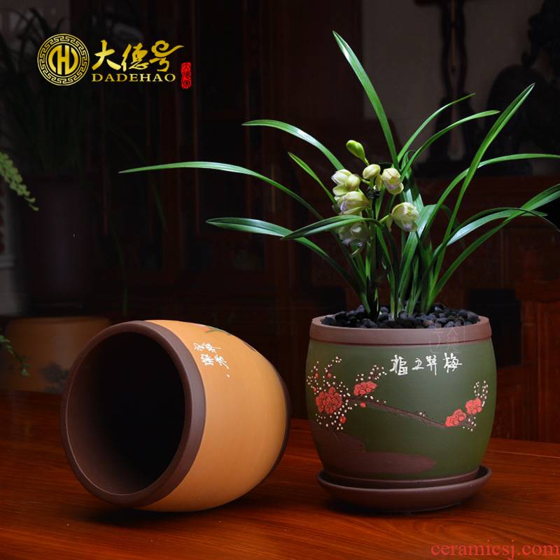 The purple sand flowerpot with tray was rich tree asparagus The plants potted bracketplant, fleshy green plant carved painting by patterns