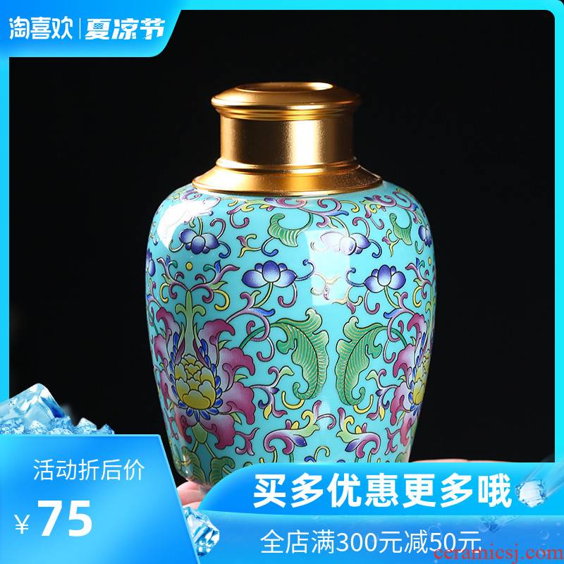 Caddy fixings ceramic crown, the double cover a single seal pot home is suing colored enamel POTS storage trumpet tea urn