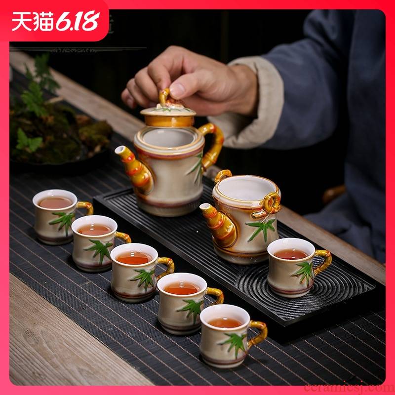 Guest section optimal variable glaze corrugated high resistant ceramic tea set the opened new teapot tea gift box the tea cups
