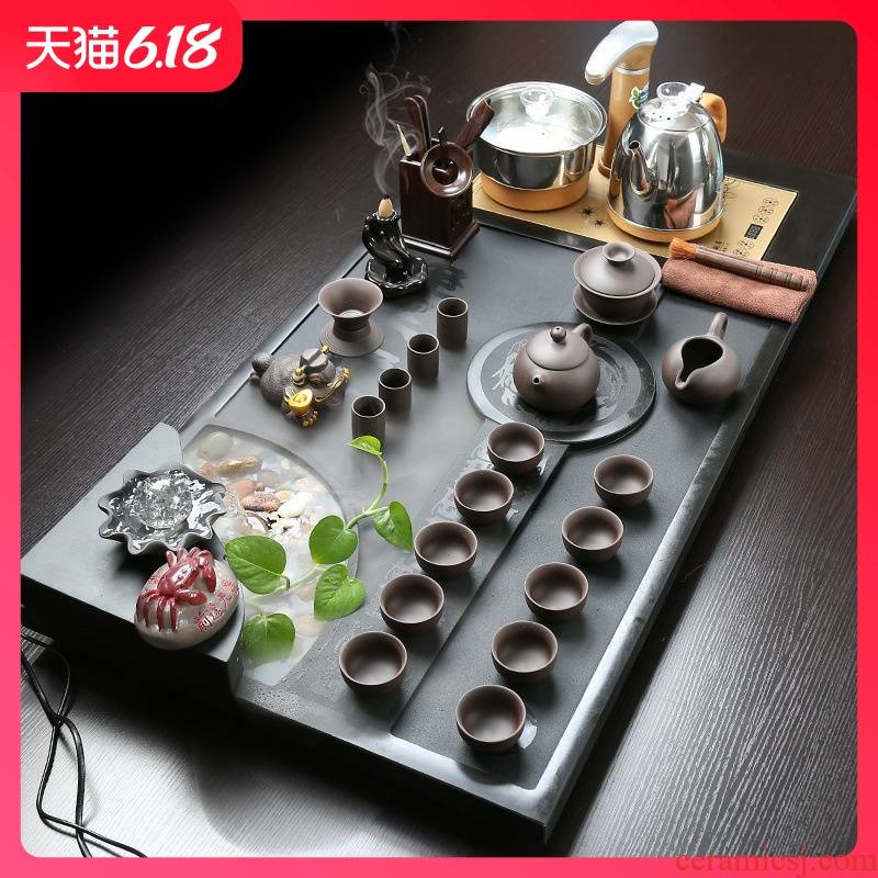 Guest comfortable the whole piece of stone tea tray was sharply resistant ceramic kung fu tea set four one automatic electrical home outfit