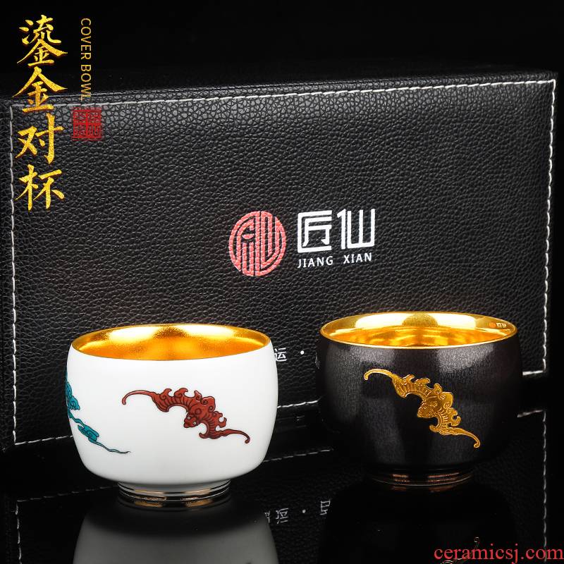 Artisan fairy gold cup couples for a cup of pure checking ceramic cups household kunfu tea cup sample tea cup individuals