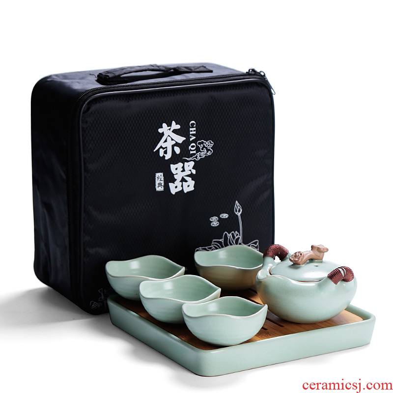 Portable simple out car travel a pot of four small tea set mini tea tray of a complete set of the home