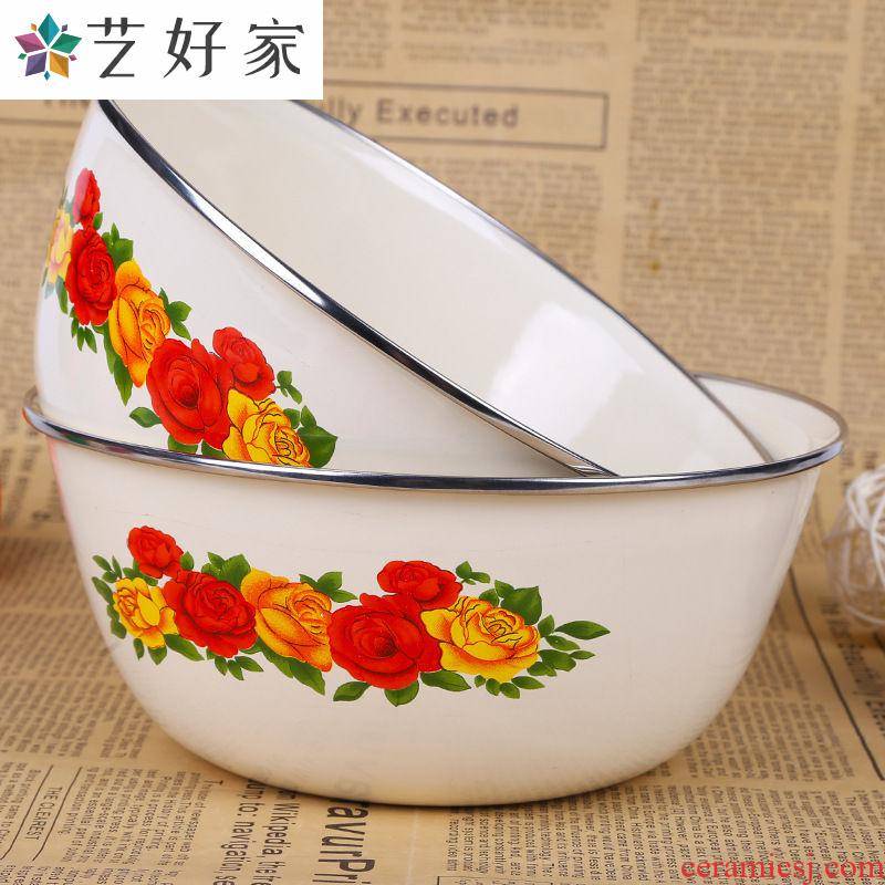 Porcelain large mixing bowl with cover preservation box mercifully rainbow such to use as the pot soup bowl of fruits and vegetables salad enamel pot.