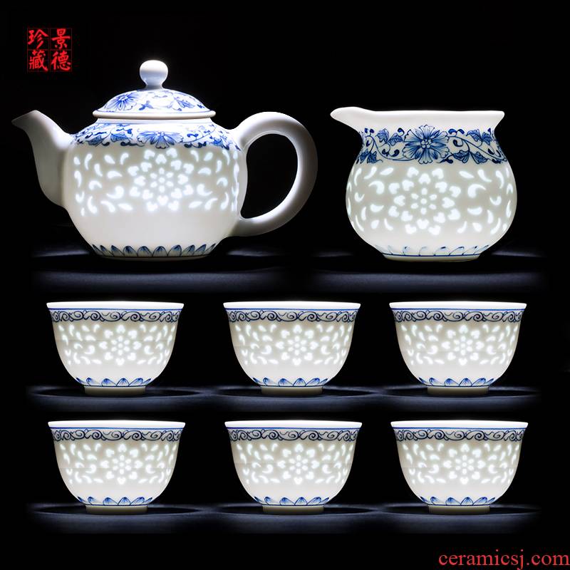 Jingdezhen up the fire which is blue and white and exquisite kung fu tea sets hand - made ceramic teapot teacup small office