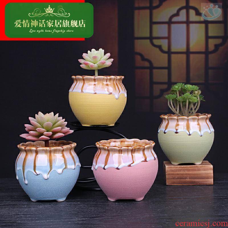Large fleshy flowerpot ceramic special offer a clearance simple desktop balcony new coarse pottery breathable fleshy flower pot
