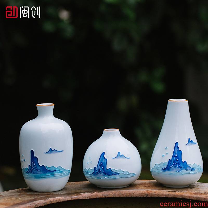 Fujian and hand - made ceramic flower creative contracted household green plant floret bottle match Chinese teahouse tea spare parts