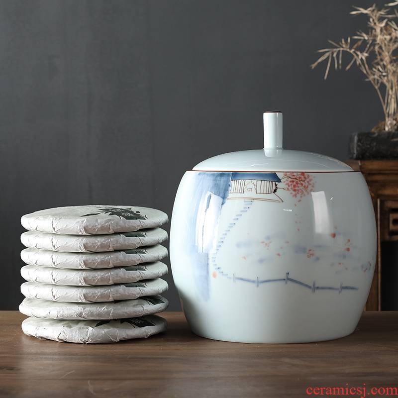 Hand - made ceramic tea pot puer tea cake storage tank is Chinese style household number happens tea cake moisture storage POTS