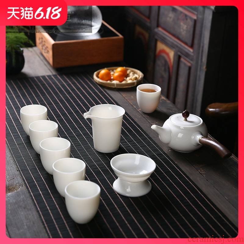 Hold to guest comfortable 10 head suet jade white porcelain pot of kung fu tea set household gift set custom side