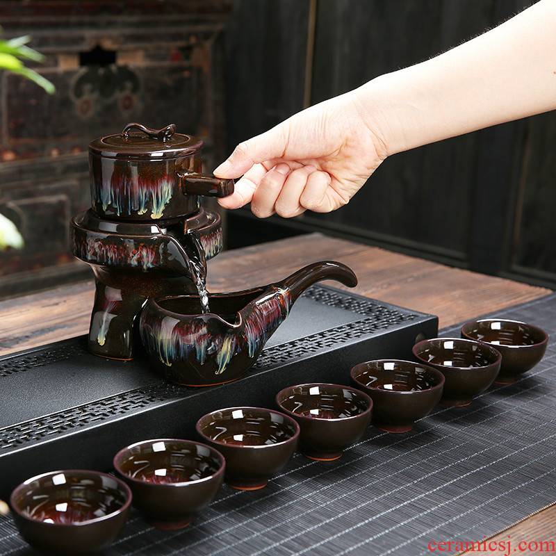 Fujian and tea set built red glaze, household automatically make tea of the lazy ceramic teapot millstones kung fu tea cups