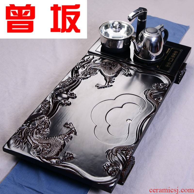 Four unity was sitting two carved dragon solid wood tea tray automatic pumping electric tea tray can be a undertakes