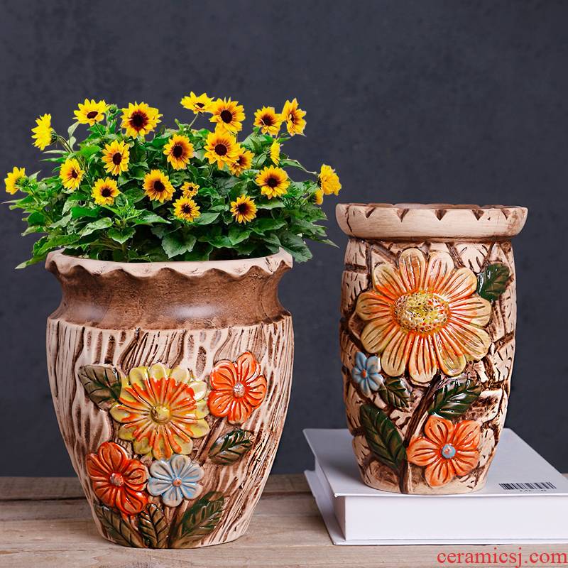 Special flower pot coarse pottery large diameter ceramic European contracted meaty plant high old running the basin orchid flower POTS clearance