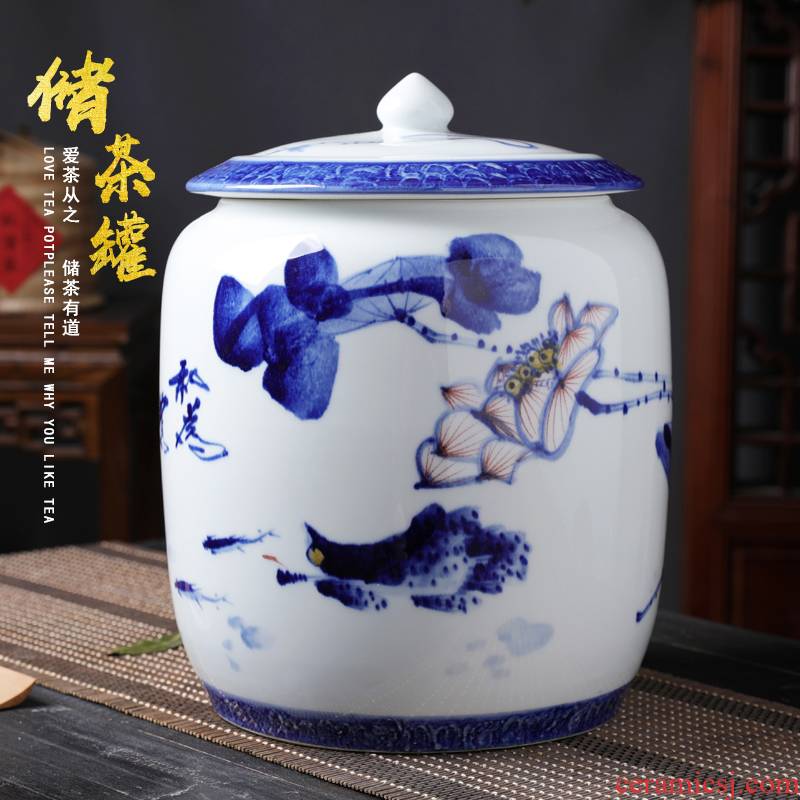 Hand made blue and white porcelain storage POTS of bread seven pu 'er tea pot large tea urn jingdezhen ceramic tea cake can receive