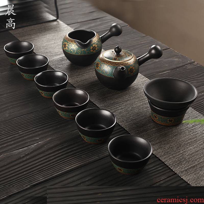 Morning old calcining high Taiwan tea set suit, black pottery teapot household contracted tea cups, a complete set of gift box
