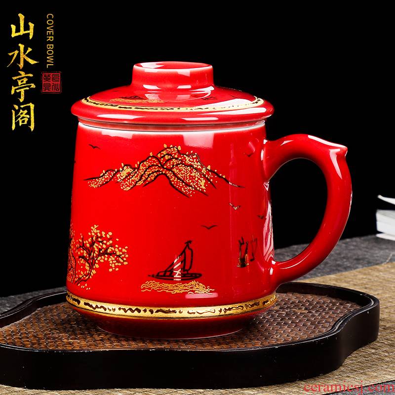 Artisan fairy office of jingdezhen ceramic cup colored enamel paint mark cup with cover filtration separation tea tea cup
