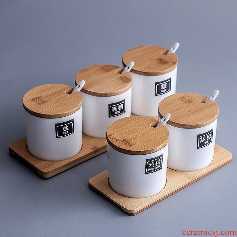 Ceramics with kitchen Nordic single cover spoon, seasoning box seasoning salt tank in monosodium glutamate, white sugar jar