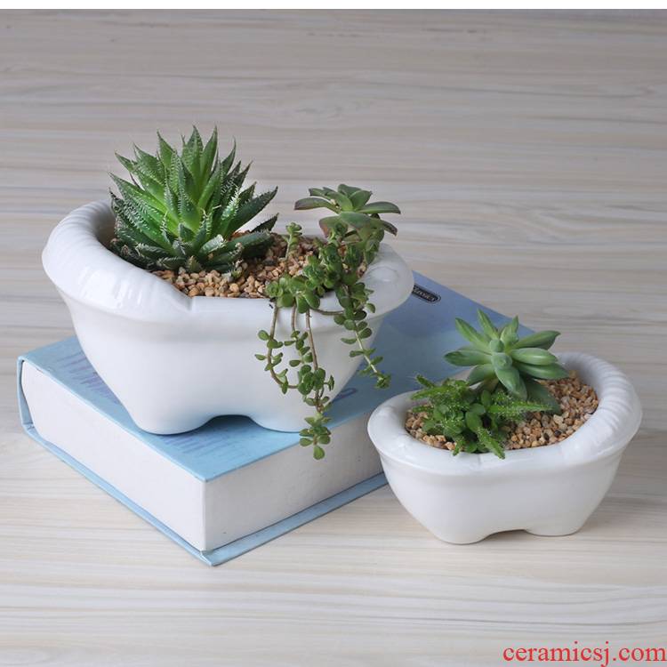 Creative cartoon white pot ceramic contracted move household the plants fleshy flower pot small desktop flower implement a clearance