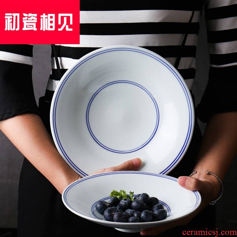 Blue - and - white porcelain meet each other at the beginning of Chinese style household side dish soup bowl deep dish retro ceramic tableware large vegetable salad