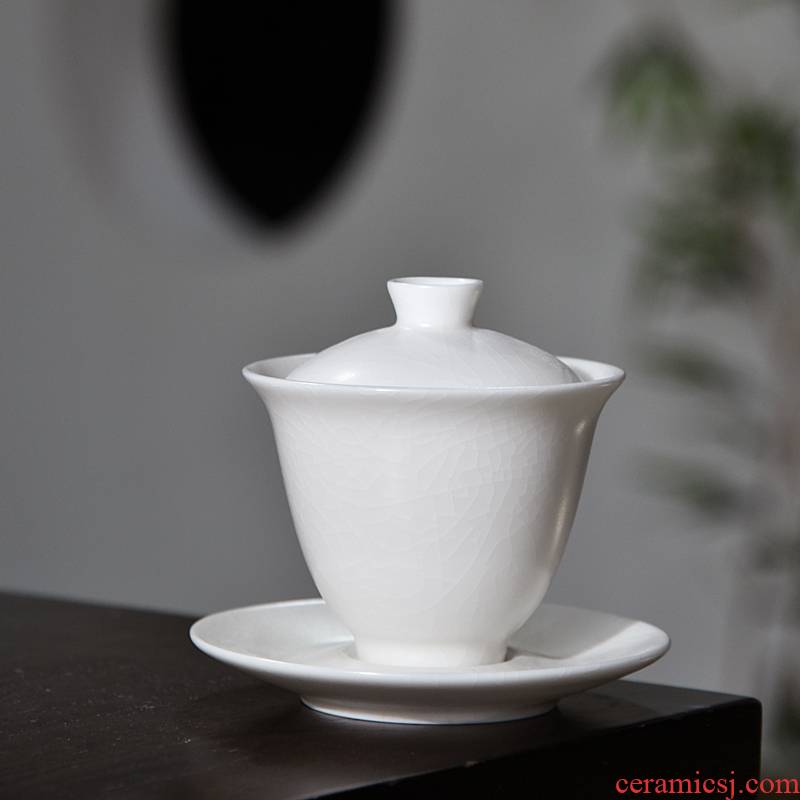 Ivory white tureen tea cups dehua white porcelain bowl with cover three only a single large kung fu tea set