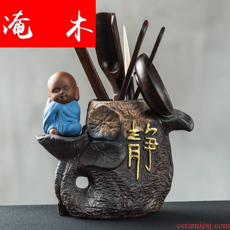The Six gentleman ebony wenge wood, ceramic tea kungfu tea accessories home furnishing articles suit the whole ground